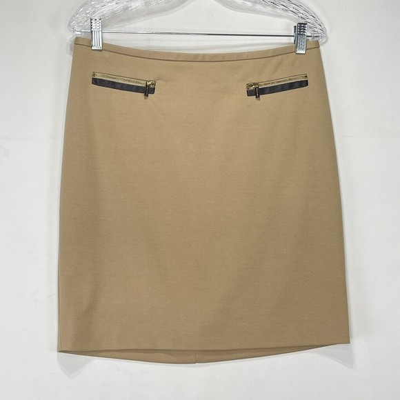Calvin Klein Beige Skit Sz 10P Gold Zipper Accent Stretch Straight Pencil Skirt - Picture 7 of 12
